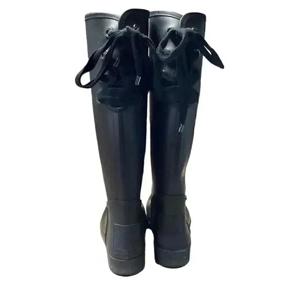 Coach Tristee Womens 7 B Black Lined Tall Lace Up Rubber Rainboots Riding - Picture 4 of 9